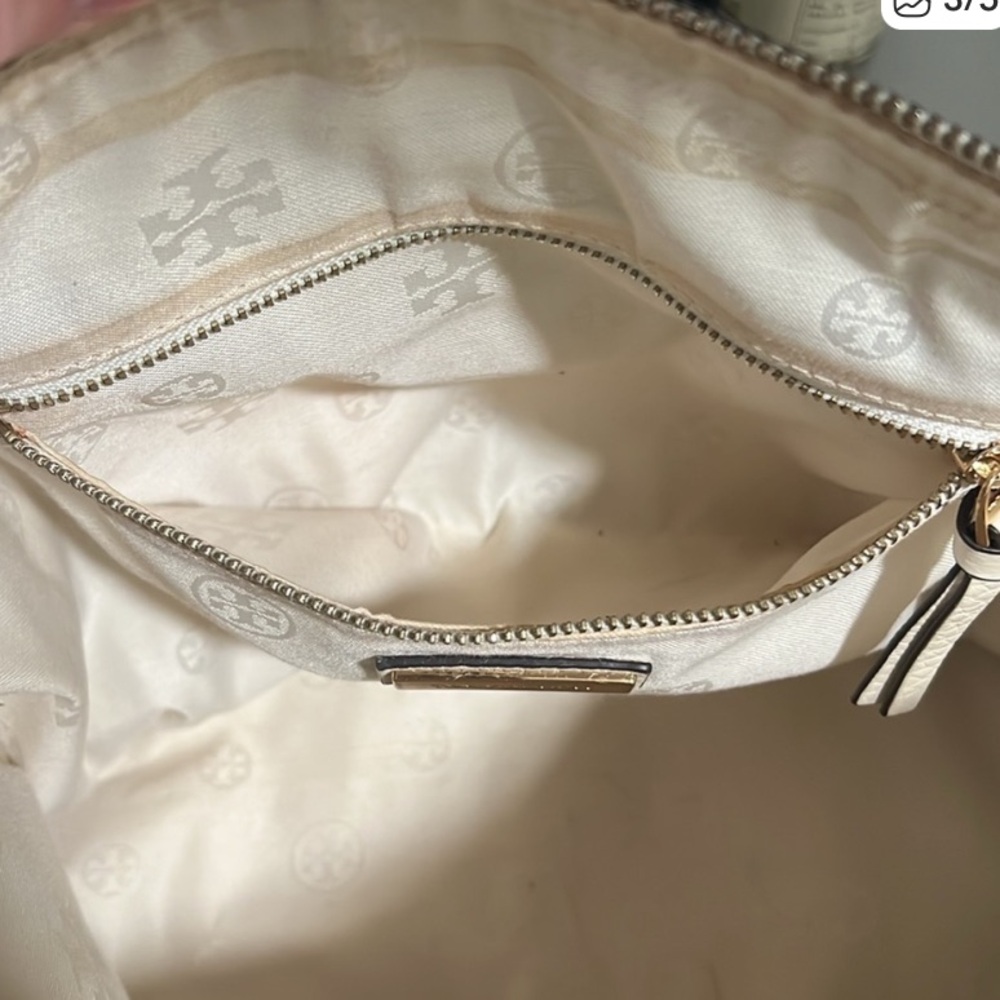 Tory Burch Ivory Leather Pebbles Tote Braided Handles and Detachable Strap 13x9 - Picture 3 of 5